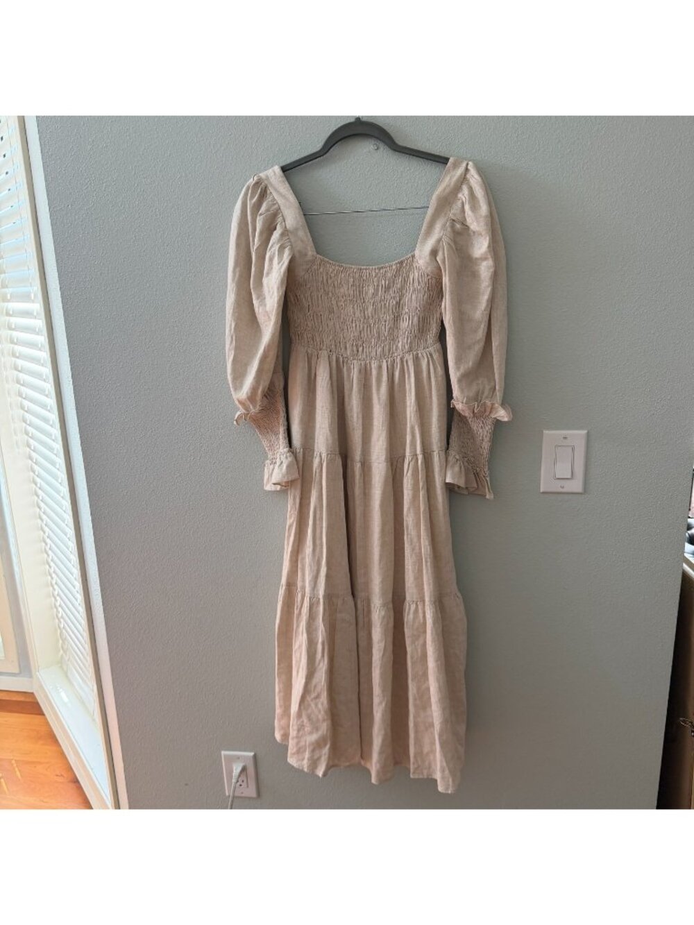 NWT Girl And The Sun Bambi Maxi Dress Womens XS Linen Blend Peasant Boho Oatmeal